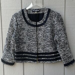 Karl Lagerfeld Paris Black & White Tweed Boxy Crop Jacket